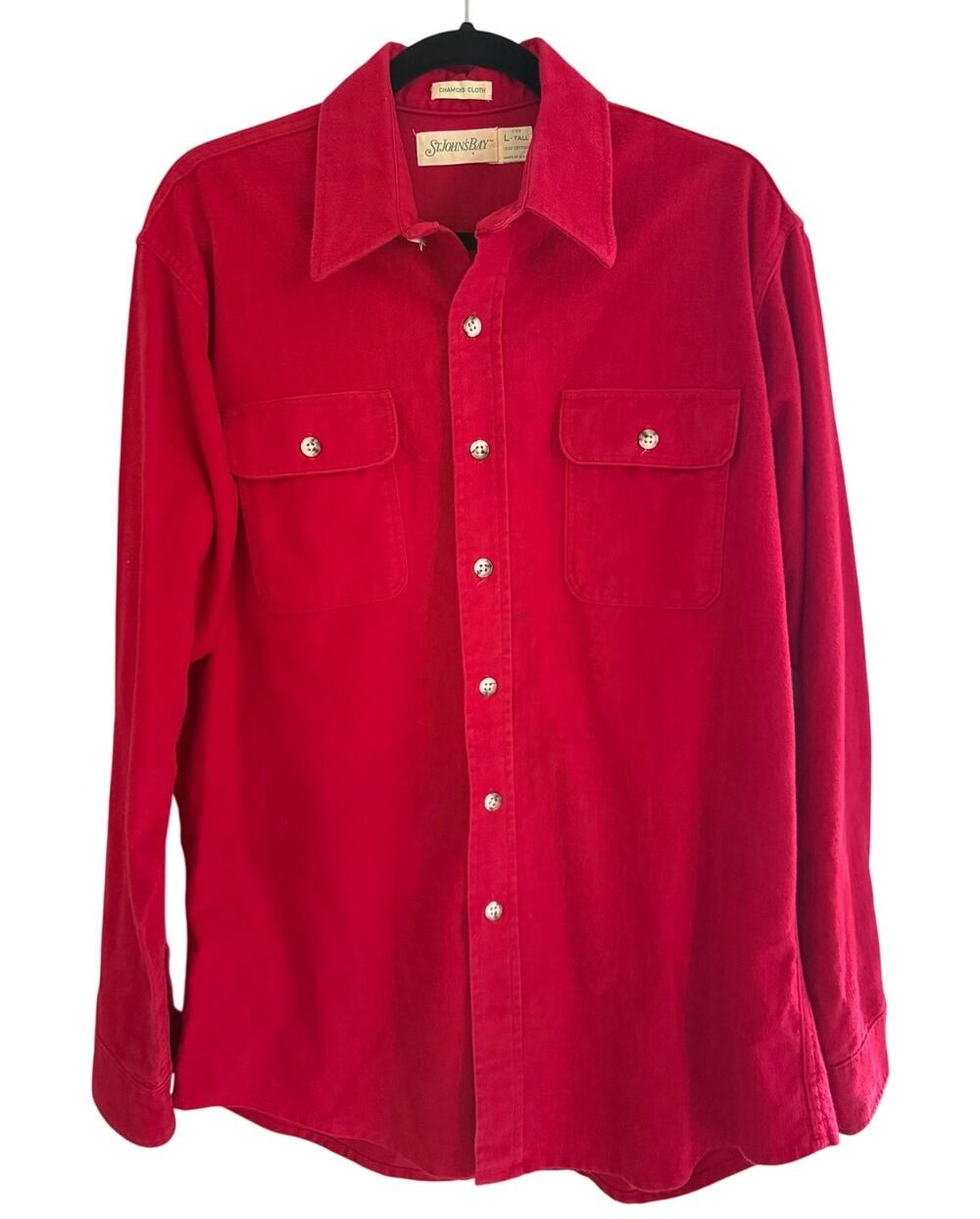 St. John's Bay Red Chamois Cloth Hunting Button Down Large Tall Vintage 90 USAs
